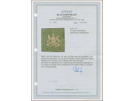 6 Kr. bläulichgrün, schöne tiefe Nuance, für diese Ausgabe sehr gut geschnitten, meist breitrandig, &nbsp;ungebraucht mit nic