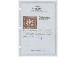 1 Kr. tiefdunkelbraun, schöne frische Farbe und gut geprägt, für diese Ausgabe gut geschnitten, oben berührt, sonst voll- bis