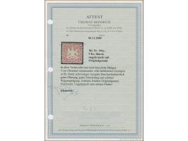 9 Kr. lilarot, sehr farbfrisch und mit überdurchschnittlich guter Zähnung, gut zentriert und mit schöner Wappenprägung, ungeb