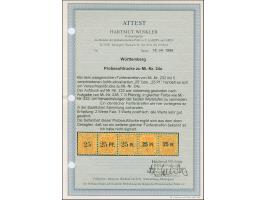 1916, 25 (Pf.) auf 25 Pfg. orange, waagerechter 5er-Streifen mit alle fünf verschiedenen Versuchsaufdrucken, ungebraucht, dre