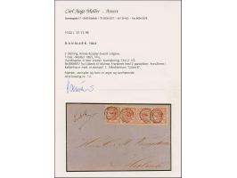 3 sk. lilac, two horizontal pairs, used on ship letter with manuscript indication of origin "Lübeck", the franking cancelled 