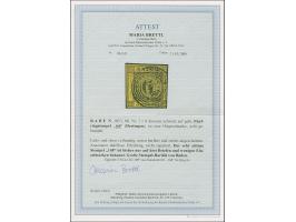 "168" DERTINGEN, fast vollständig und gut lesbar auf teils angeschnittener 6 Kr. auf gelb, sonst einwandfrei. Der seltensten 