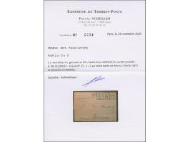 1 C. olivgrün, 4 C. lilagrau und 10 C. ockerbraun, Spitzen nach oben, sauber entwertet durch Rahmenstempel “K:PR:Feldpost Rel