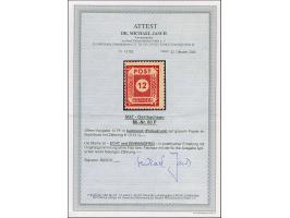 1945, Ziffern 12 Pfg. karminrot, Probedruck auf grauem Papier mit typischer faseriger Zähnung K 13:12 ½, postfrisch und tadel