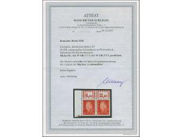 1928, Reichspräsidenten 60 Pfg. im waagerechten Paar aus der linken oberen Bogenecke mit Walzendruck-Konfiguration “3'7'3 + 2