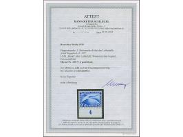 1930, Südamerikafahrt 2 Mark mit liegendem Wasserzeichen und Plattenfehler “Mond über Luftschiff” (Feld 49), Unterrandstück, 