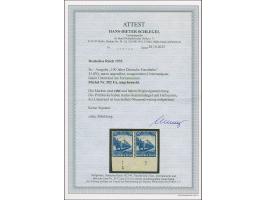 1935, Eisenbahn 25 Pfg. unten ungezähnt im waagerechten Unterrandpaar mit Formnummer “1”, ungebraucht mit Gummifehlern. Das P