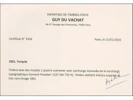 1921, Museum 1 pia. ultramarine handstamped 1337, used with part cancellation of 'ANKARA 8', light crease, otherwise fine and