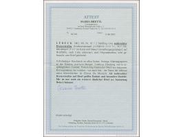 2 Sch. karmin im senkrechten 3er-Streifen, farbfrisch und gut durchstochen mit sauber aufgesetztem Doppelkreisstempel "LUEBEC