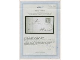 9 Kr. lilarot, farbfrisch und gut gezähnt, mit DKr. "STUTTGART 15 DEZB. 1862", auf komplettem Faltbrief (Anzeigenrechnung des