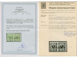 5 Sgr. dunkelgelblichgrün auf gestrichenem Papier, waagerechtes Paar, farbfrisch und üblich durchstochen, leicht entwertet du