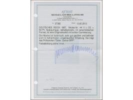 50 Pfg. lebhaftgrünoliv im verschmälerten Format, farbfrisch und sehr gut gezähnt, ungebraucht und in tadelloser Erhaltung. E