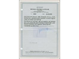 10 Pfg. dunkelrosa (gelblichorange quarzend), ist farbfrisch und sehr gut gezähnt. Die farbfrische Marke ist in tadelloser Er