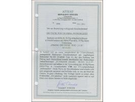 Krone/Adler 10 Pfg. lilarot (hellzinnober quarzend) in Mischfrankatur mit Diagonalaufdruck 50 Pfg. jeweils mit klarem EKr. “P