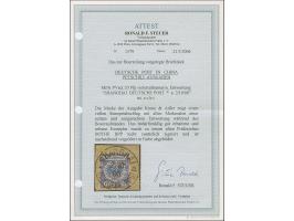 Krone/Adler 20 Pfg. violettultramarin mit klarem EKr. “SHANGHAI DP *a 2.10.00” auf Briefstück. Die farbfrische Marke hat klei