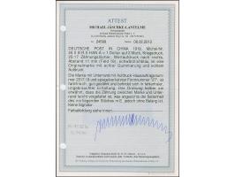 1906/19, 1 Dollar auf 2 M. Kriegsdruck, Zähnungslöcher 25:17 mit glänzendem Aufdruck nach rechts und Abstand 11 mm, Unterrand