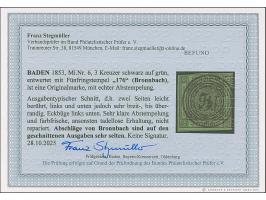 "176" BRONNBACH, zentrisch und klar auf 3 Kr. Auf grün, leicht berührt bis überrandig. Links unten kleine Eckbüge, sonst tade