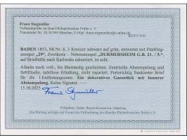 "29" auf 3 Kr. auf grün, mit klar nebengesetztem DKr. DURMERSHEIM/G. B./21./5." auf Briefhülle nach Karlsruhe. Ein seltener S