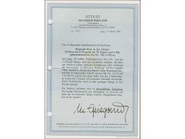 1905, Probedrucke 10 Pa. auf 5 Pfg. bis 25 Pia. auf 5 M. Germania ohne Wasserzeichen mit Aufdruck der Reichspost-Ausgabe von 
