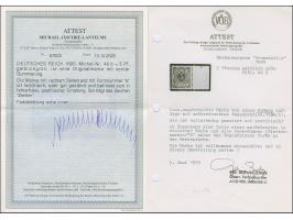 Krone/Adler 5 Pfg. gelblichgrün, farbfrisch und sehr gut gezähnt mit rechtem Seitenrand mit der Formnummer “6”. Die postfrisc