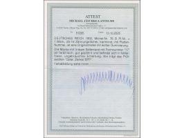 1 M. karminrot, Zähnungslöcher 25 : 16, farbfrisch und gut gezähnt mit linkem Seitenrand mit der Formnummer “17”. Die ungebra