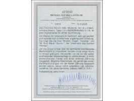 Versuchsauflage mit Linienzähnung 11½: 1900, Reichspost 3 M., Unterrandstück in Type I, ist farbfrisch und sehr gut gezähnt. 