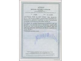 1905, 25 Piaster auf 5 M. grünschwarz/dunkelkarmin (Mittelstück gelblichrot quarzend), Randstück mit Passerkreuze. Die farbfr