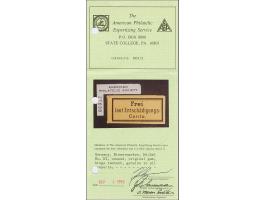 1874, Eisenbahn-Gebührenzetel “Frei laut Entschädigungs-Conto” schwarz auf gelb, allseits breitrandig, farbfrisch, ungebrauch