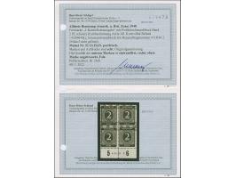 1948, Band auf Ziffer 2 Pfg. schwarz im Unterrand-Viererblock mit HAN “4118.46 2”, postfrisch, die rechte obere Marke ist ung