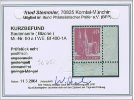 40 Pfg. mittelviolettpurpur, Type I, gezähnt L 11½ : 11 und Wasserzeichen 1W aus der rechten unteren Bogenecke (Bogenfeld 400