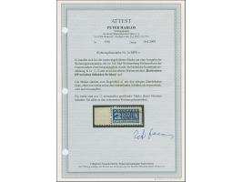 2 Pfg. (dunkel)blau gezähnt L 11¾ : K 14 : &nbsp;K14 : K 14 &nbsp;mit rotem Aufdruck und Wasserzeichen 1W &nbsp;Randstück (Fe