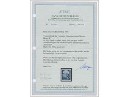 1960, Heuss II 40 Pfg. schwärzlichblau auf gelb fluoreszierendem Papier mit violettschwarzem Handstempel “Entwertet”, postfri