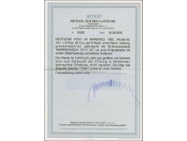 1900/03, 6 Pes. 25 cts auf Reichspost 5 M., Type I ohne Nachmalung mit Stempel “MARRAKESCH 27.11.02”, in tadelloser Erhaltung