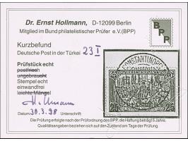 1900/04, 25 PIA auf Reichspost 5 M. , Type I ohne Nachmalung, klar mit Stempel “CONSTANTINOPEL DP 6.12.05” auf Briefstück, in