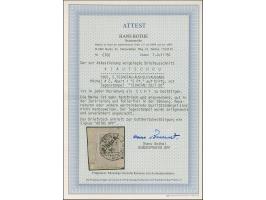 1900, 5 Pf auf 10 Pfg. mit diagonalem Aufdruck, Aufdrucktype 1, klar mit Stempel “TSINTAU KIAUTSCHOU *a 28.7.00” auf Briefstü