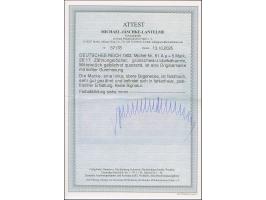 1905/12, 5 M. grünschwarz/dunkelkarmin (Mittelstück gelblichrot quarzend) aus der linken oberen Bogenecke, postfrisch und in 