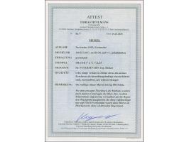 10 C. auf 25 M. auf 5 C. grünlichblau, Type II, sauber gestempelt mit vermutlich herstellungsbedingten, verkürzten Zähnen obe