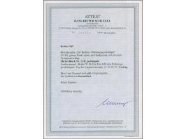 1949, Währungsgeschädigten-Block mit 10 Pfg. mit Plattenfehler “grüner Punkt rechts am Handgelenk sowie Bruch der Außenlinie 