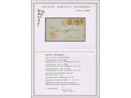 1864, 2 sk. blue, 4 sk. red and 8 skilling ocre, tied by duplex "229/N.SJ.JB.P.B. 14/4"(1870) to letter sheet to London. Fine