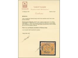 "TULCA", all arabic double-circle, clear and complete strike in blue on 1869/71, 1 pia. Extremely rare. Certificate Nakri AIE