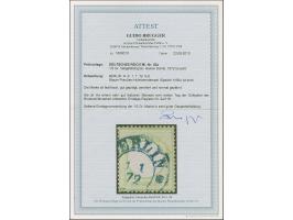 “BERLIN** 1.1.72” (Spalink 1N3b) klar in Blau auf loser Marke kleiner Schild ⅓ Gr. hellgelblichgrün. Die farbfrische Marke is