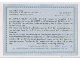 “BERLIN** 6.11.72” (Spalink 1N4a) mehrfach klar in Schwarz auf zwei Einzelmarken großer Schild ½ Gr. orange und Einzelmarke 2