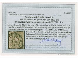 “COELN *1a 29.11.76” (Spalink 4-13y2) klar auf loser Marke 50 Pfge hellgrau. Die farbfrische Marke ist etwas fehlerhaft, ein 