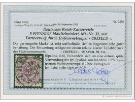 “CREFELD 19.APRIL.78” (Spalink 6-6) klar auf loser Marke 5 Pfge bläulichviolett, in einwandfreier Erhaltung. Eine extrem spät