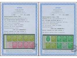 1955/56, Heuss H-Blatt 3,5, 6 und 7 (teils stärker angetrennt, H-Bl. 5 ein Viererblock rechts abgetrennt), jeder Wert mit Han