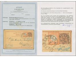 “ELBERFELD 31.DECBR.73” (Spalink 12-1) auf Ganzsachenkarte ½ Gr. mit nachgeklebter großer Schild ½ Gr. orange mit Stempel “EL