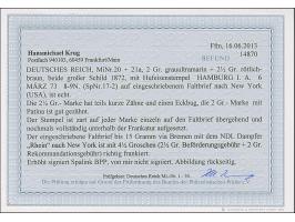 HAMBURG I.A. 6.MÄRZ.73" (Spalink 17-2) klar auf großer Schild 2 Gr. grauultramarin und 2½ Gr. rötlichbraun als tarifgerechte 