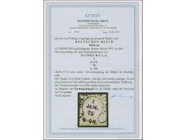 “HAMBURG I.A. 1.JAN.72” (Spalink 17-3) recht klar auf loser Marke ⅓ Gr. gelblichgrün. Die farbfrische Marke ist sehr gut und 