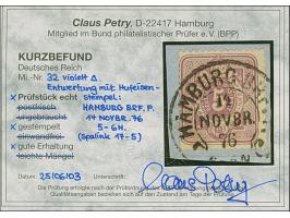 “HAMBURG BRF.P. 14.NOVBR.76” (Spalink 17-5), klar auf 5 Pfge violett auf Briefstück. Die farbfrische Marke ist in einwandfrei