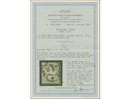 “HAMBURG** 1.JAN.75” (Spalink 17-6) sehr klar auf loser Marke großer Schild ⅓ Gr, dunkelgraugrün. Die farbfrische Marke ist g